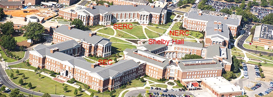 aerial view of Shelby Hall area and science complex